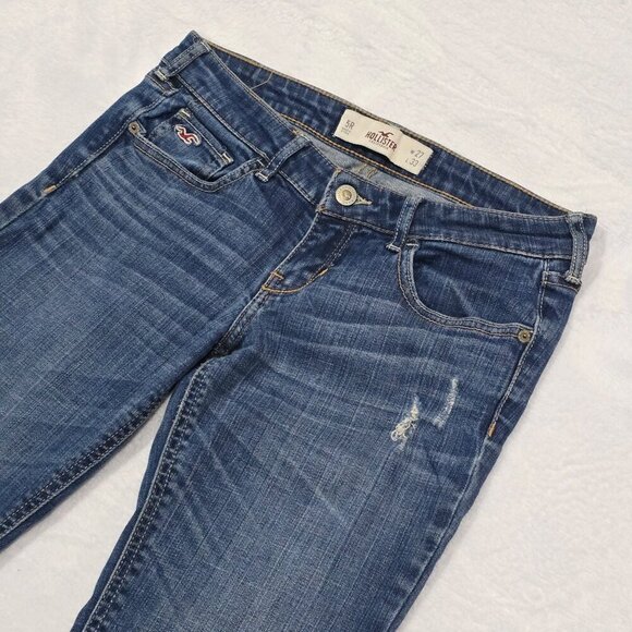 Hollister ✦ Distressed Bootcut Jeans ✦ Size 5 Blue Denim Stretch Mid-Rise Casual - Picture 2 of 9